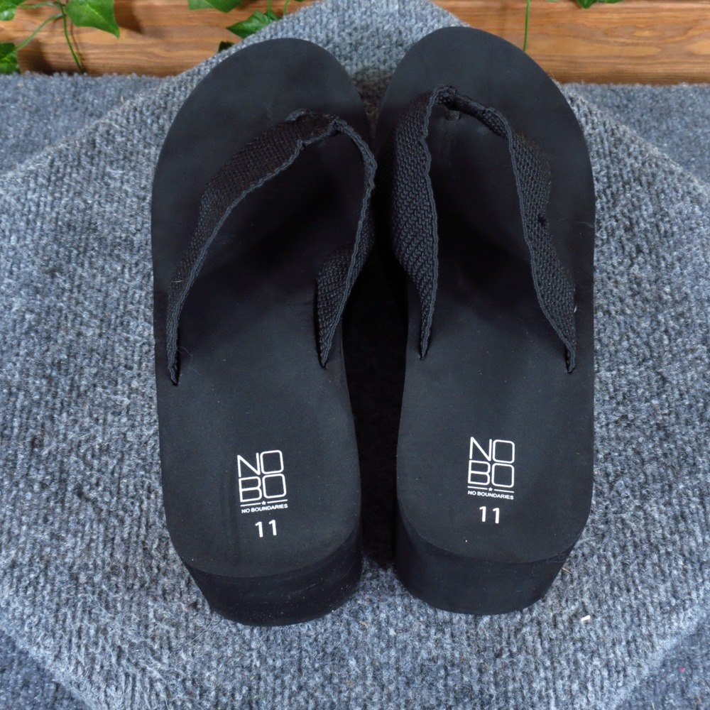 No Boundaries NOBO Women Platform Thong Sandal Sz 11 Summer Wedge Black Textile - Picture 6 of 8